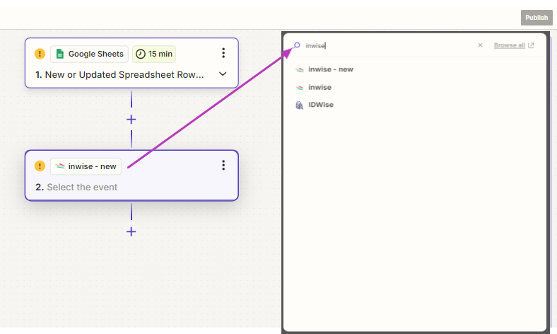 Zapier - Select an action