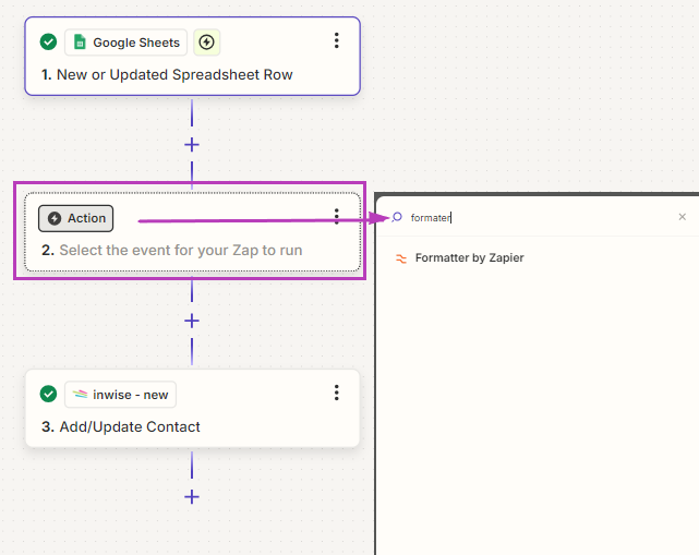 Zapier - add an action - Formatter