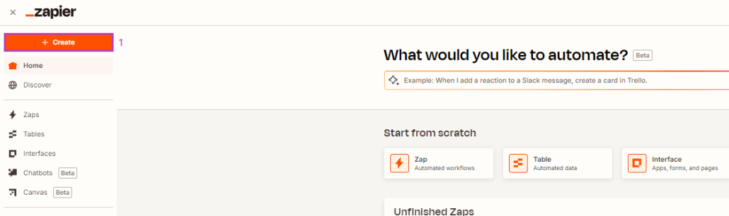 Zapier - Create new zap